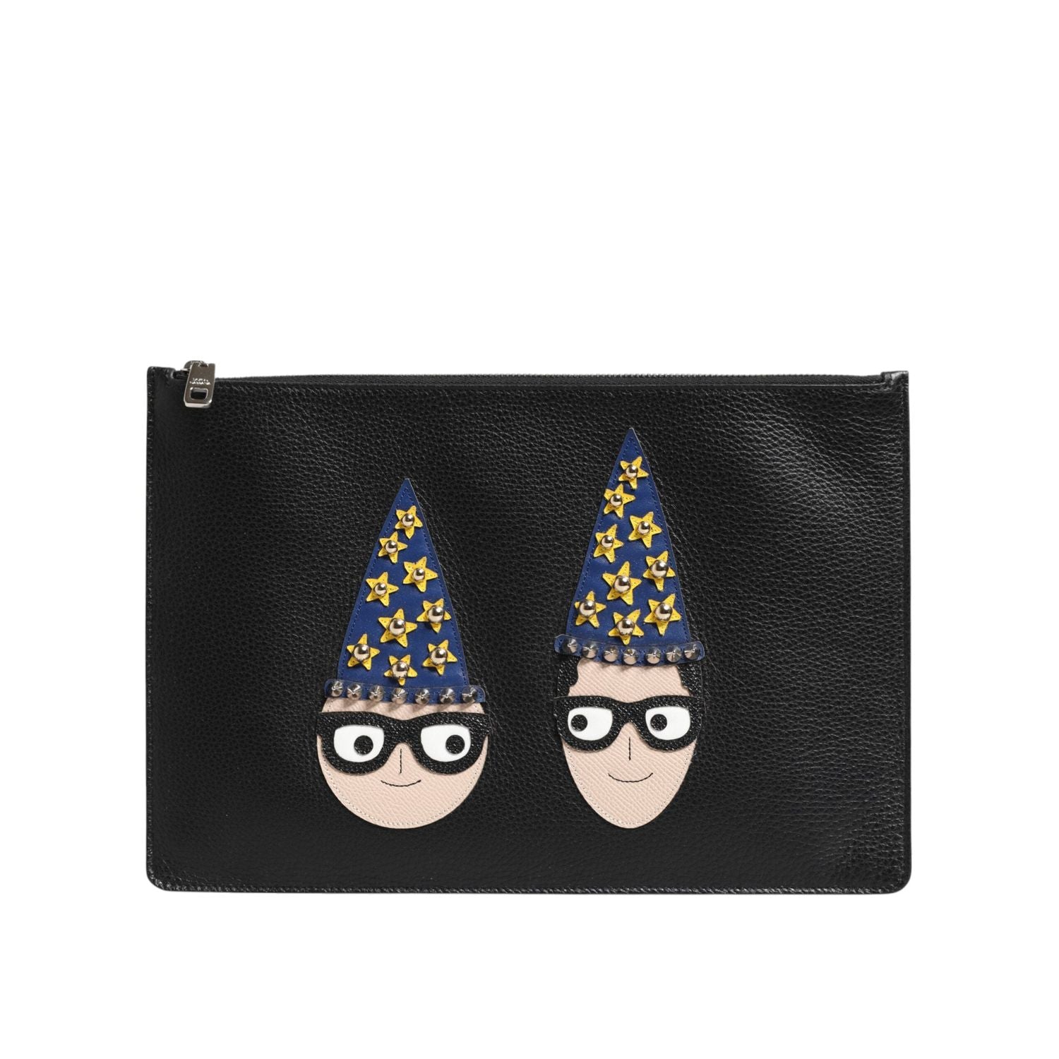 Dolce & Gabbana Black Leather #DGFAMILY Embellished Men Clutch Pouch Bag