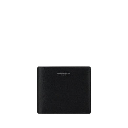 Saint Laurent Black Calf Leather Bos Taurus Wallet with grained leather design and iconic brand signature.