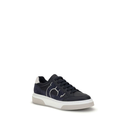 Ferragamo Blue Calf Leather Bos Taurus Low Top Sneakers
