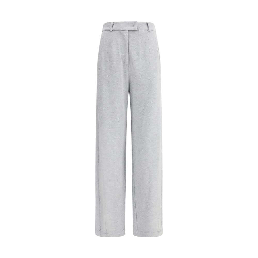 Brunello Cucinelli Gray Cotton Casual Pants with straight-leg, front zipper, and hook-and-eye closure, featuring side and back pockets.