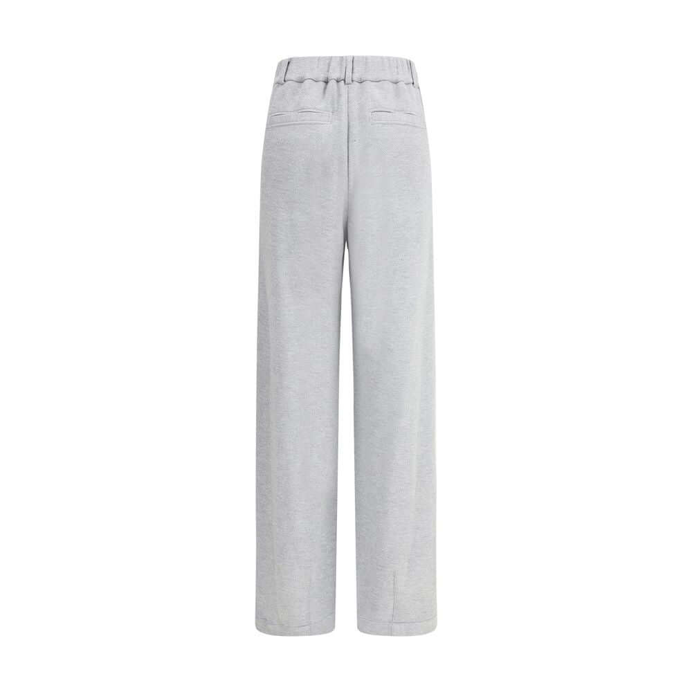 Alt Tag: Brunello Cucinelli Gray Cotton Casual Pants back view with straight-leg silhouette and back welt pockets.