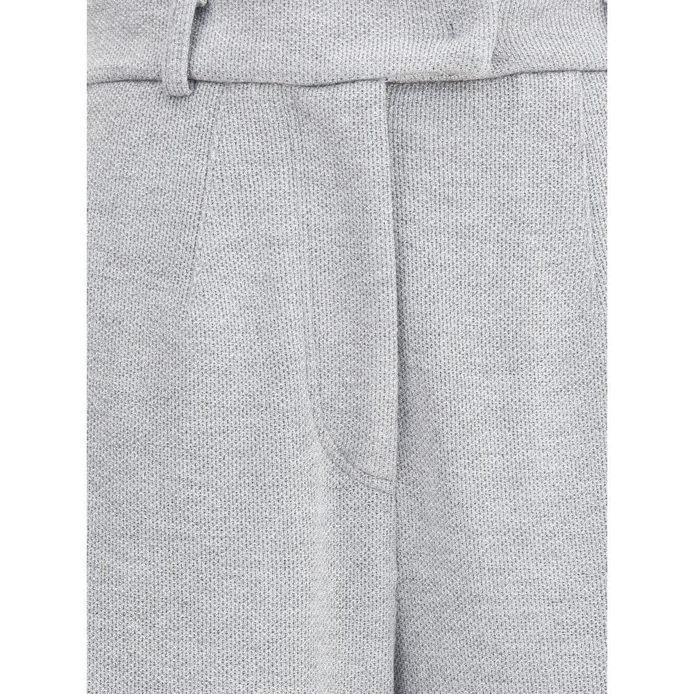 Close-up of Brunello Cucinelli Gray Cotton Casual Pants showing front zipper and belt loops.