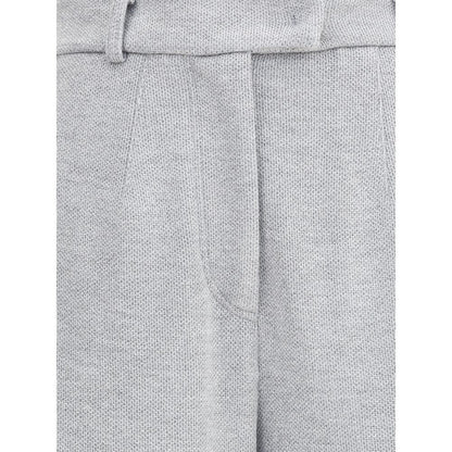 Close-up of Brunello Cucinelli Gray Cotton Casual Pants showing front zipper and belt loops.