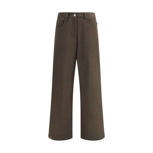 Ella Brown Cotton Casual Pants with classic straight leg, front button and zip closure, five-pocket styling, ideal for everyday refined style.