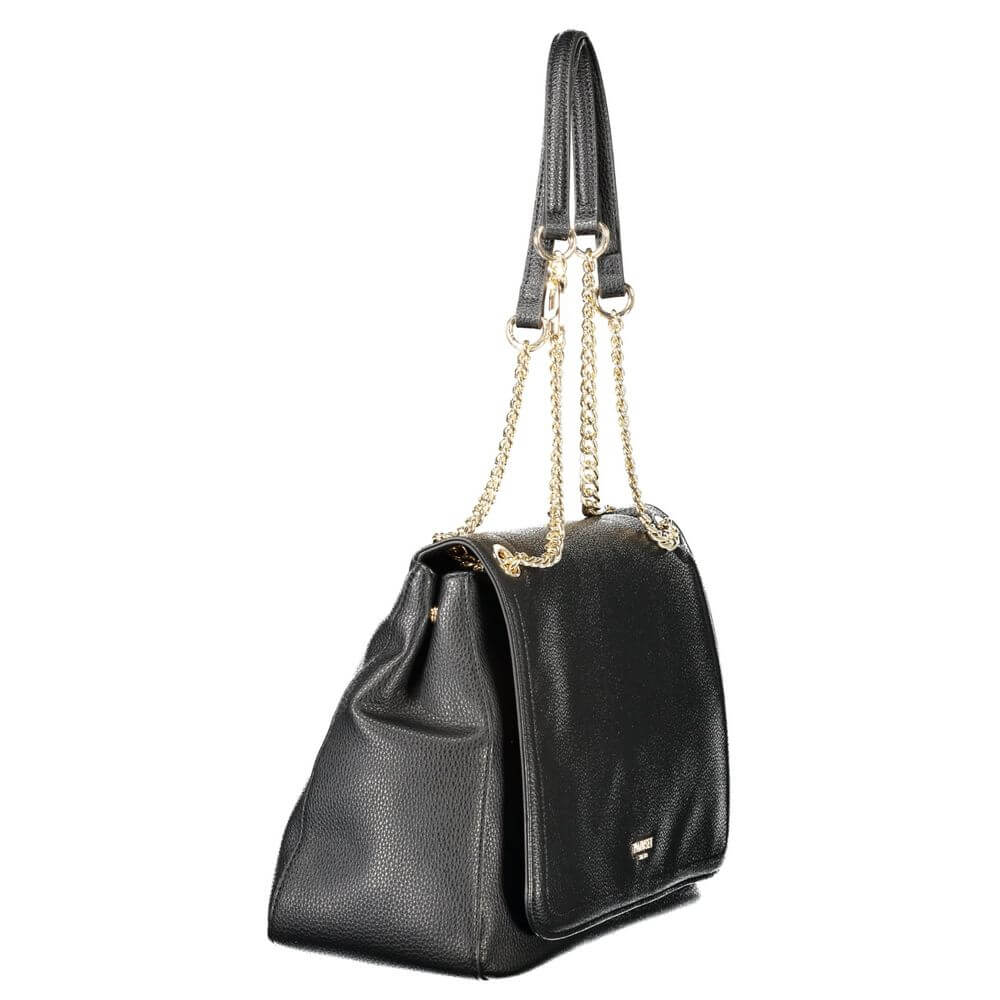 Twinset Black Polyethylene Women Handbag with chain handles and sleek design.