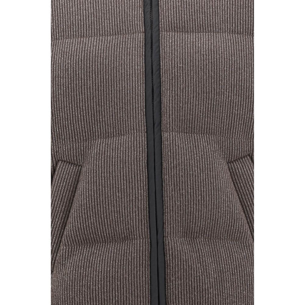 Front view of Brunello Cucinelli Brown Cashmere Coat with lurex detail and double-slider zipper