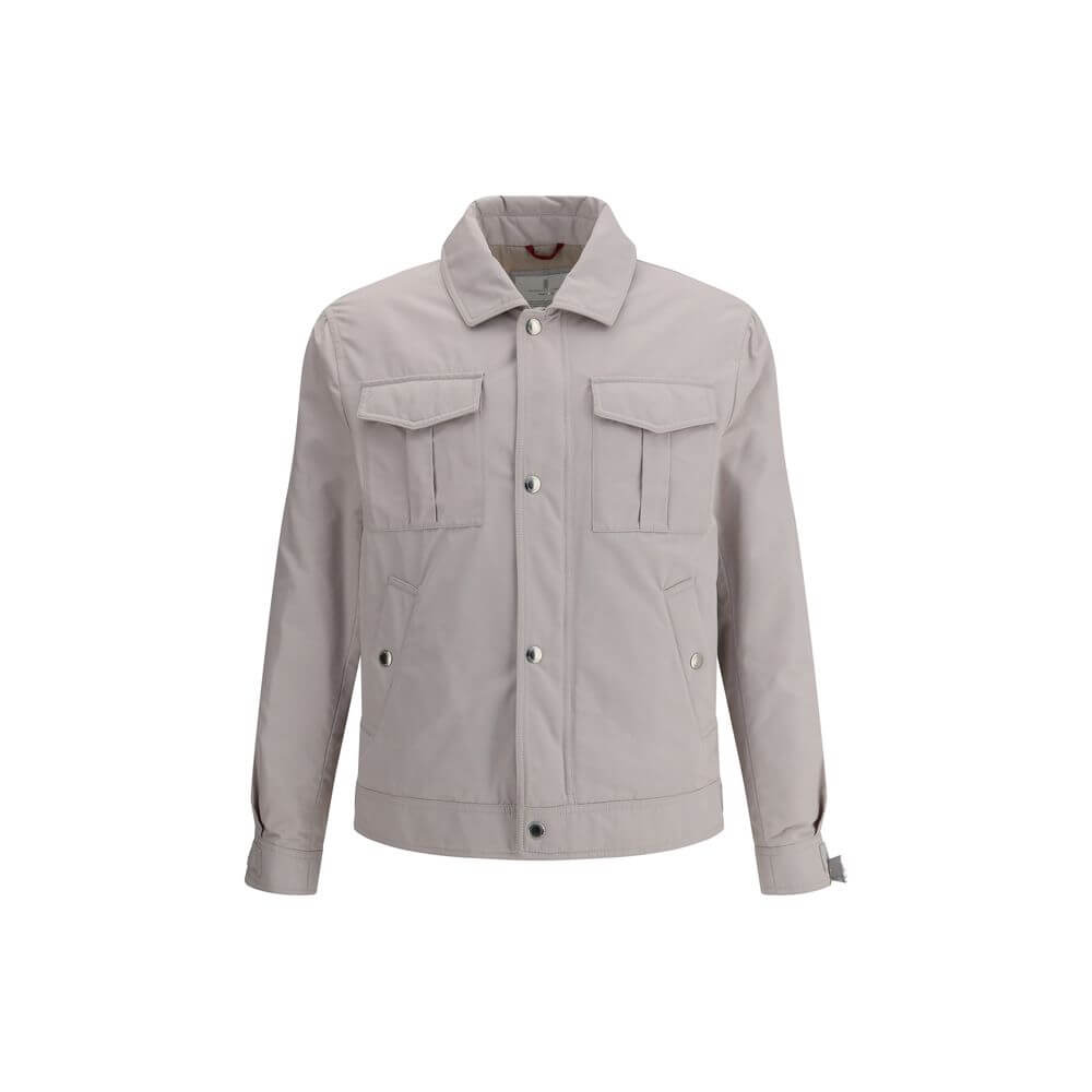 Front view of Brunello Cucinelli White Polyamide Coat featuring classic collar and multiple pockets.