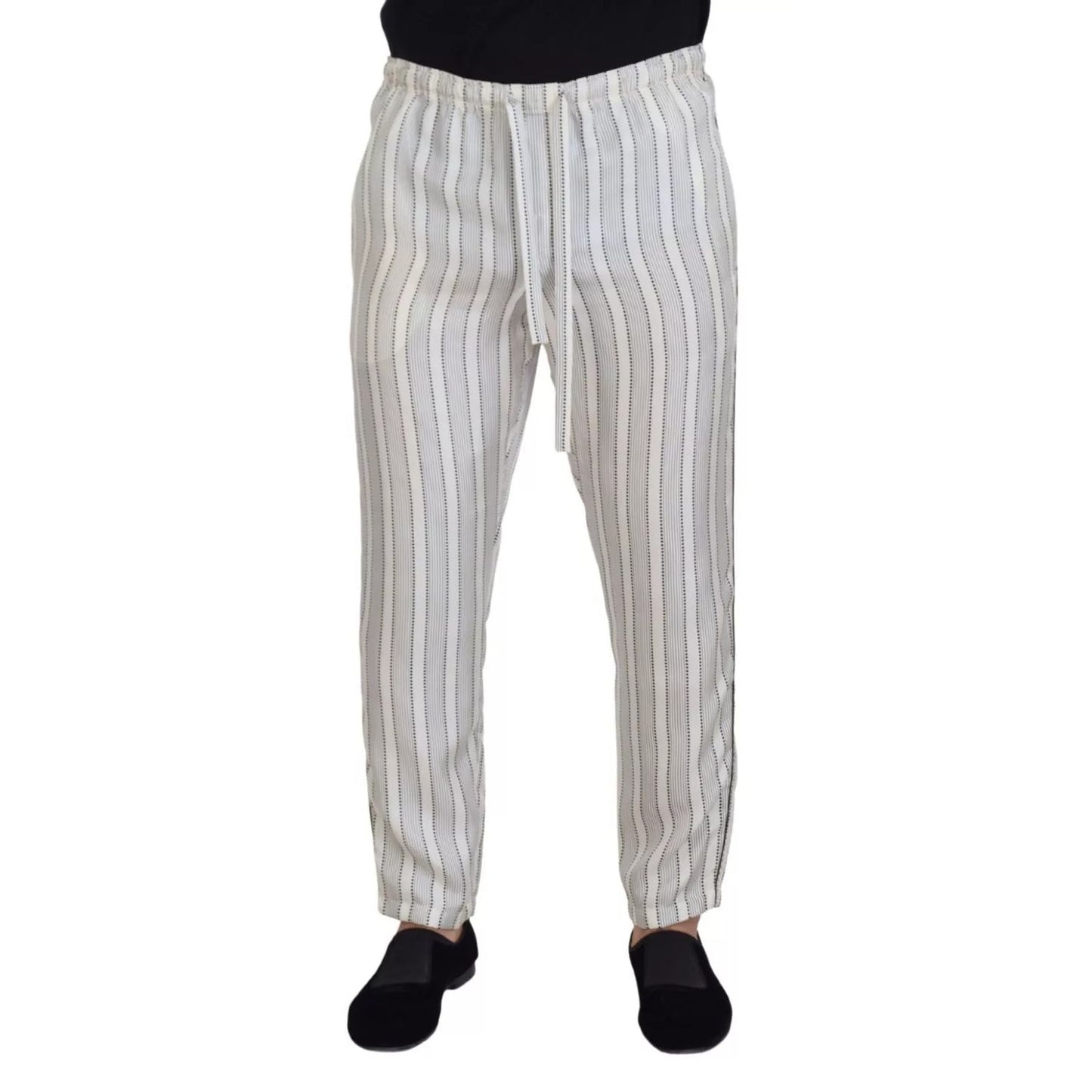 Dolce & Gabbana White Stripes Silk Lounge Trouser Pants