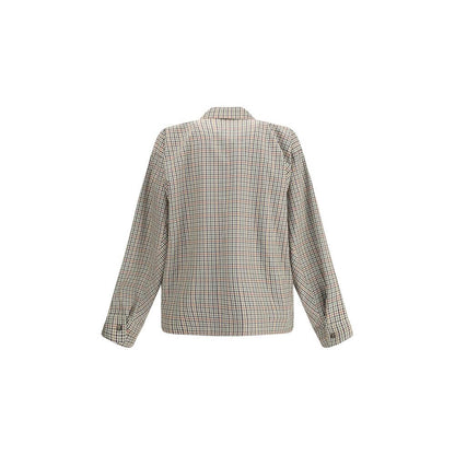 Back view of Balenciaga Multicolor Cotton Coat showcasing checkered pattern and contemporary overshirt design.