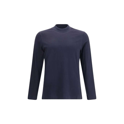 Brunello Cucinelli Blue Cotton Long Sleeve T-Shirt, featuring ribbed crew neck and regular fit, made in Italy for AW25, 100% cotton.
