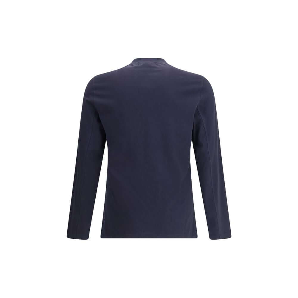 Back view of Brunello Cucinelli Blue Cotton Long Sleeve T-Shirt, showcasing the plain design and regular fit for the AW25 season.