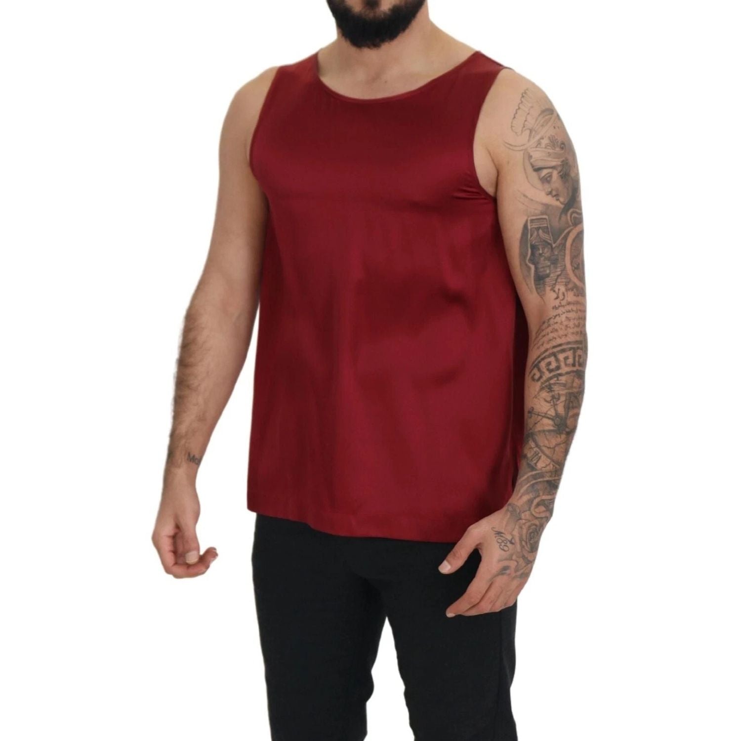 Dolce & Gabbana Red Round Neck Sleeveless Silk T-shirt