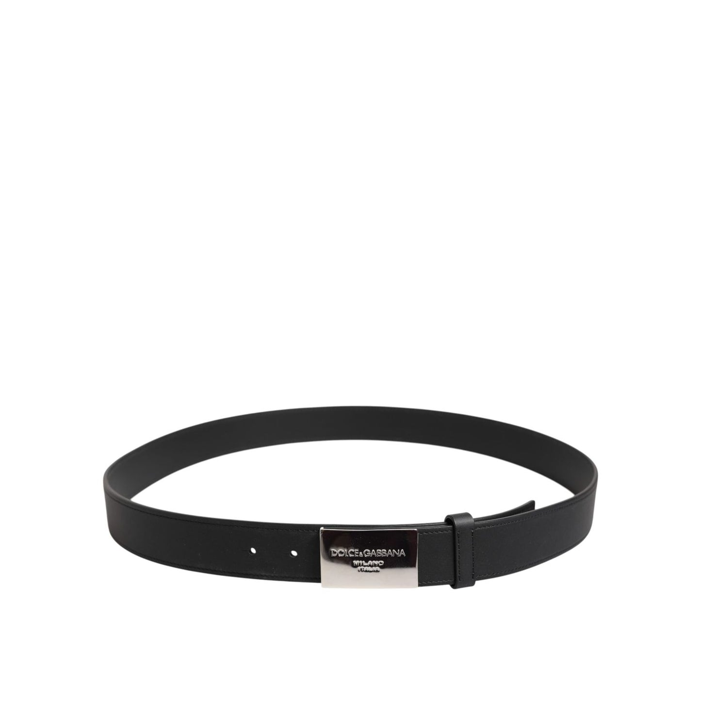Dolce & Gabbana Black Leather Classic Metal Logo Buckle Belt BEL9603-85