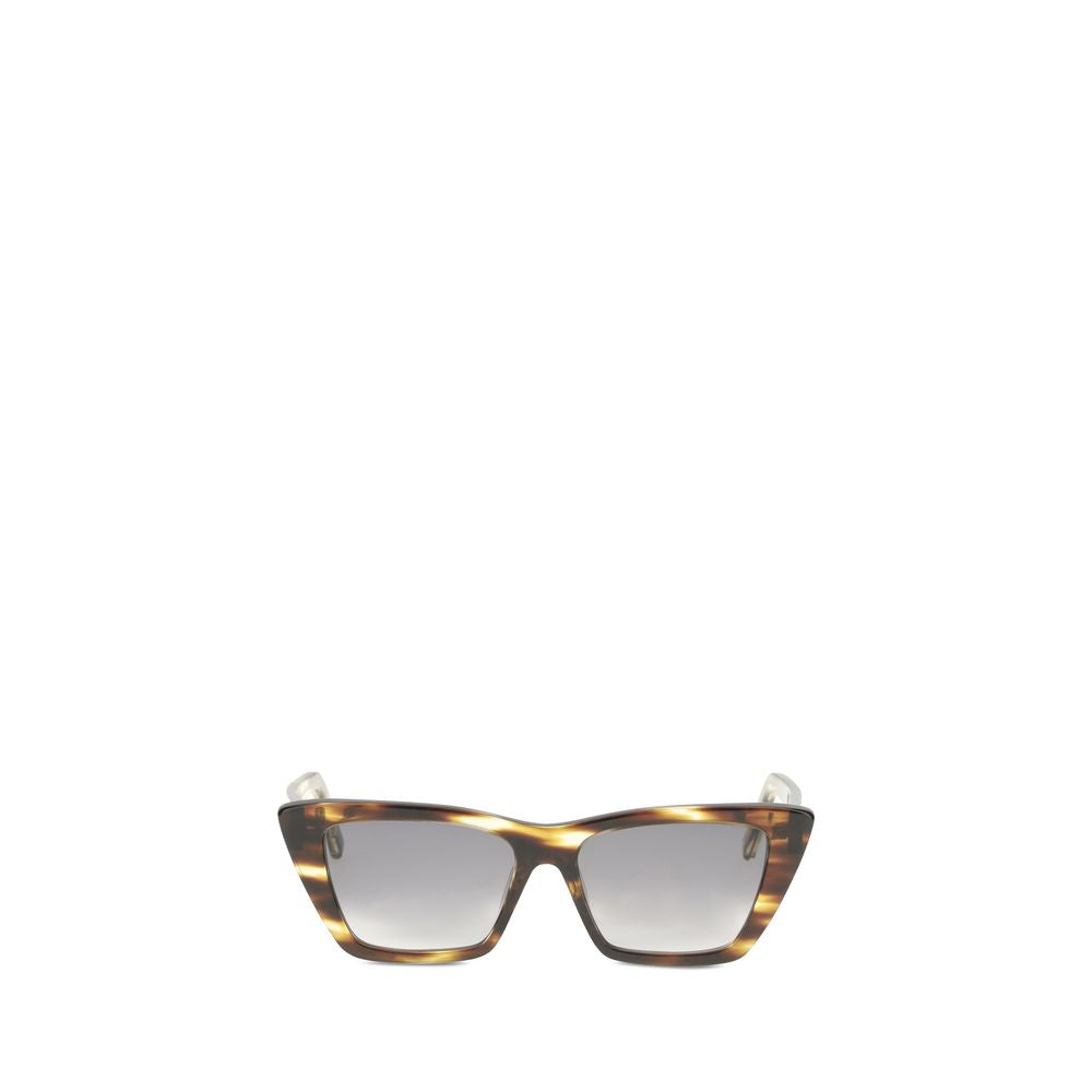 Cat-eye tortoiseshell sunglasses with gradient lenses on white background.