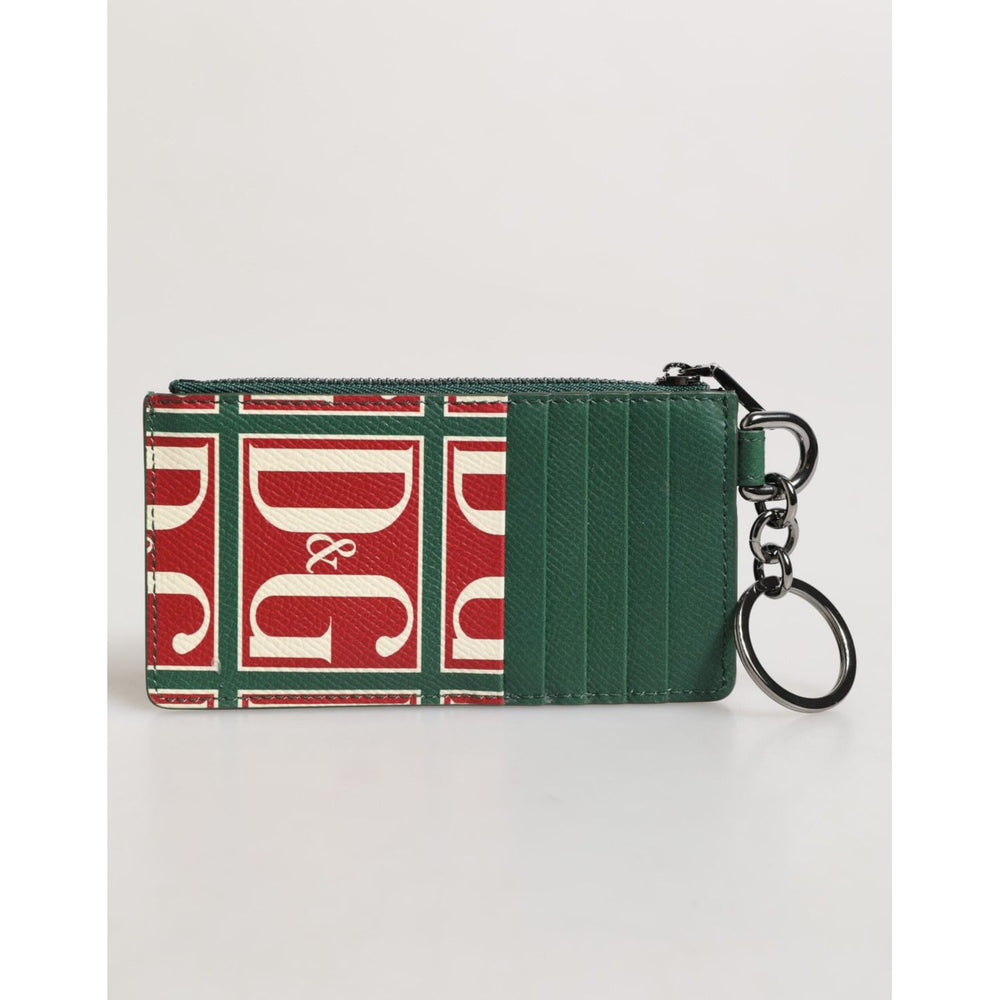 Dolce & Gabbana Green Calf Leather Logo Print Monogram Card Holder Wallet SMY11213