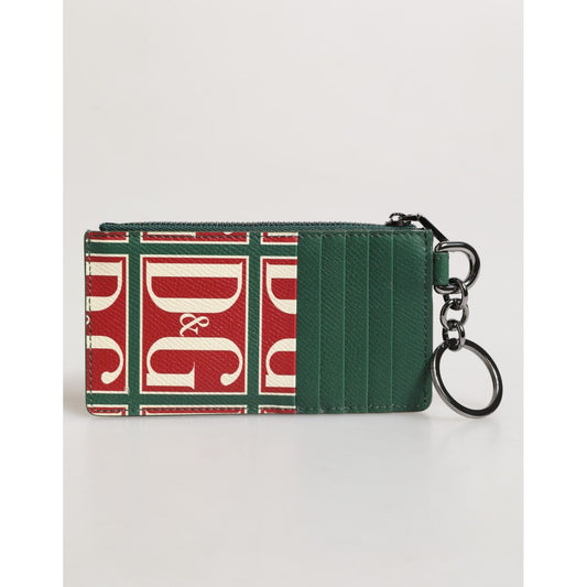 Dolce & Gabbana Green Calf Leather Logo Print Monogram Card Holder Wallet