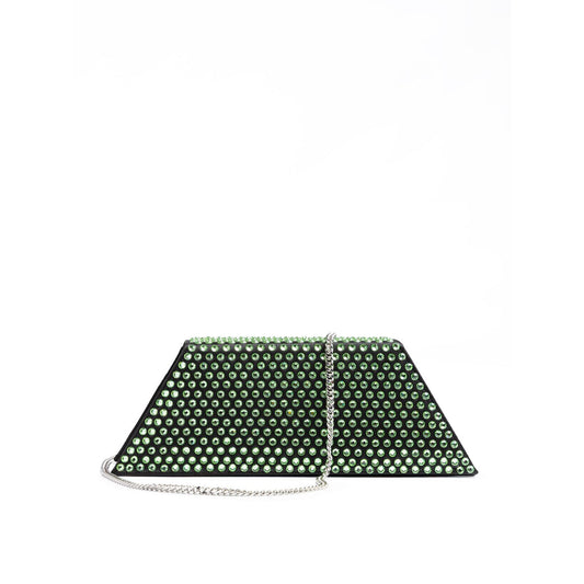 Amina Muaddi Mini Black Satin And Green Crystals Shoulder Bag AMNMD30725BG
