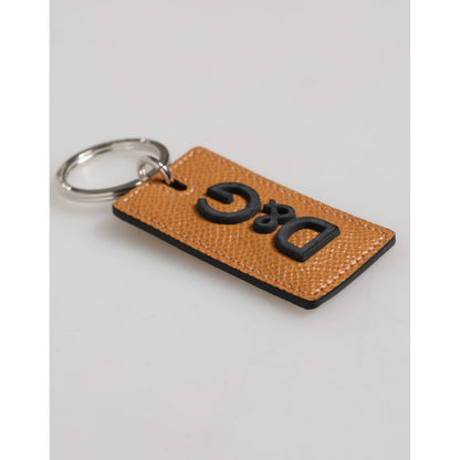 Dolce & Gabbana Brown Leather Logo Metal Ring Keychain Holder Men Keyring