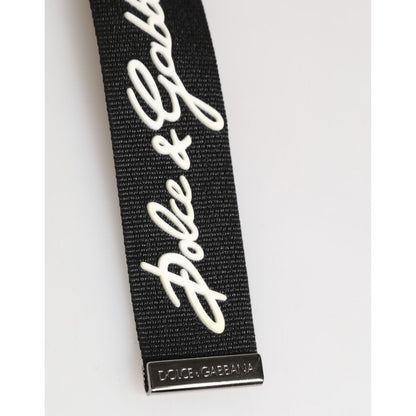 Dolce & Gabbana Black White Polyester DG Logo Silver Men Keychain Keyring