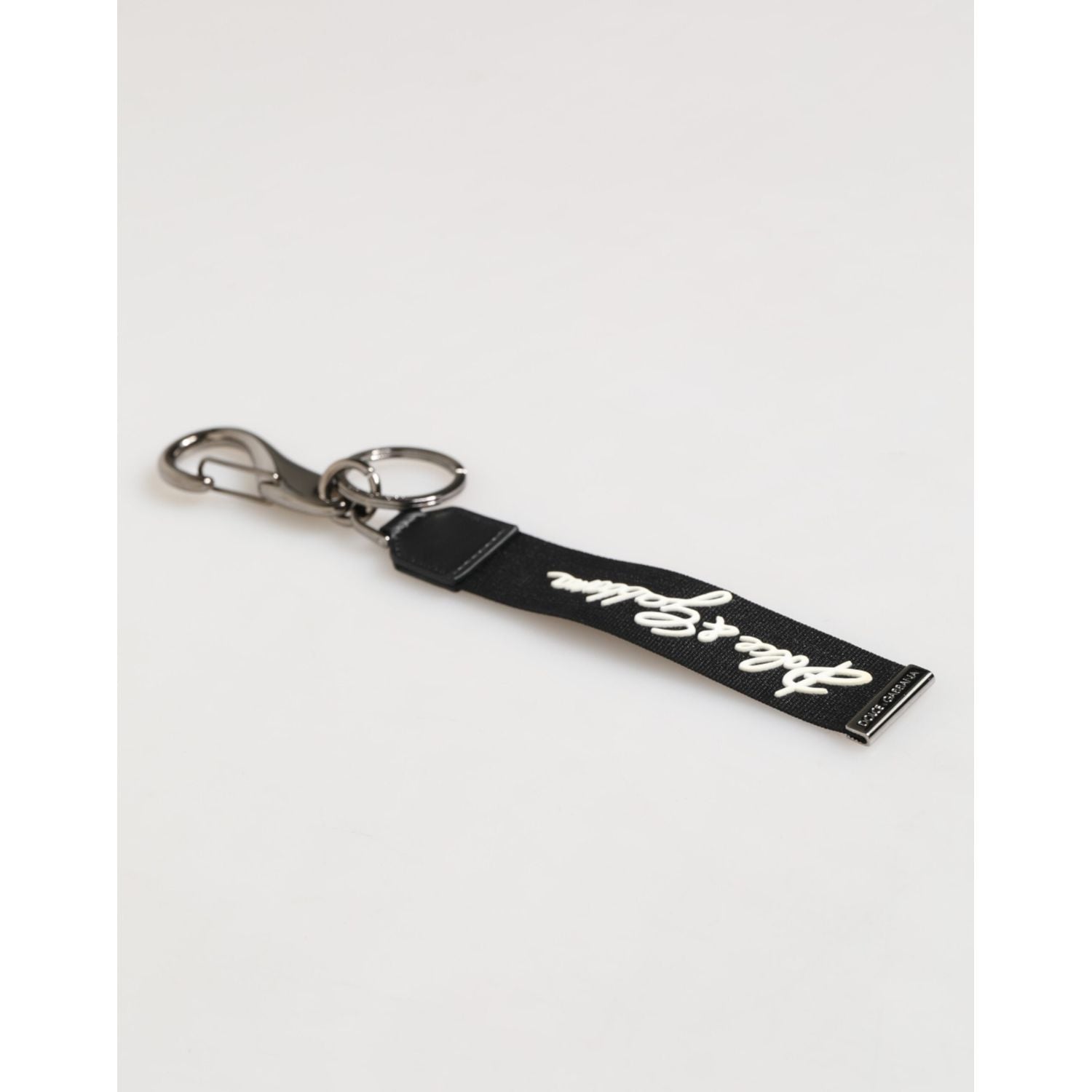 Dolce & Gabbana Black White Polyester DG Logo Silver Men Keychain Keyring