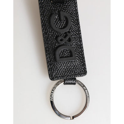 Dolce & Gabbana Black Leather Logo Metal Ring Keychain Holder Keyring