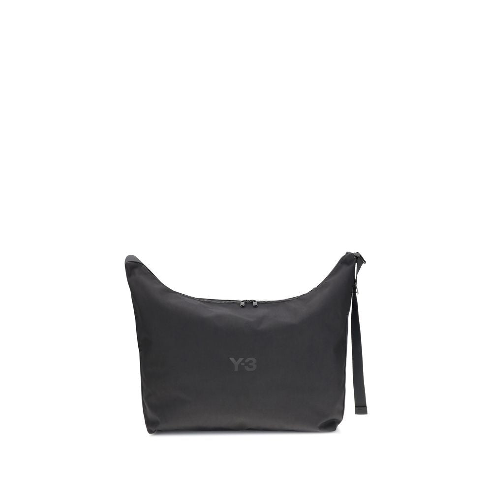 Y-3 Black Polyamide Shoulder Bag with logo, adjustable strap, and zip closure for everyday use.