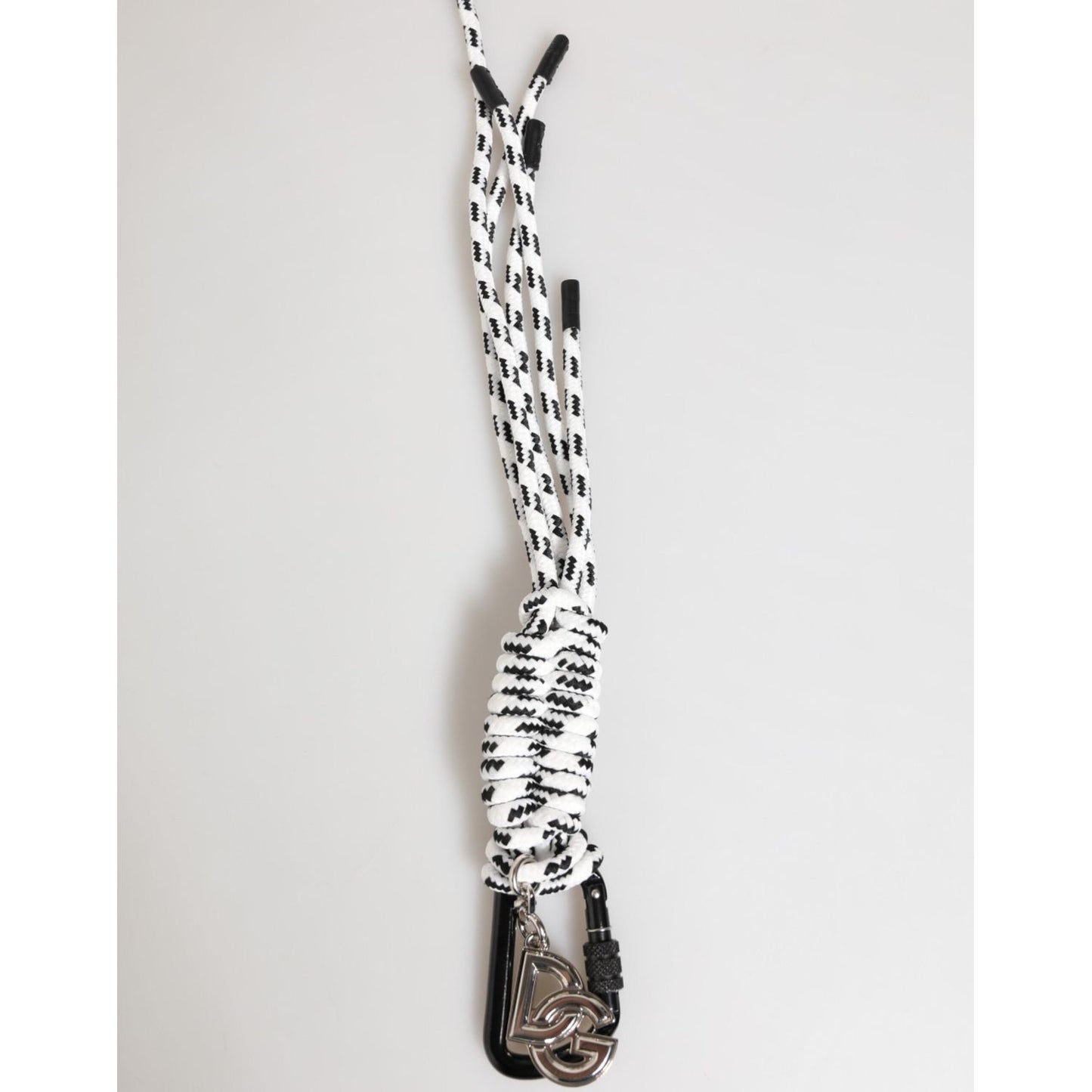Dolce & Gabbana Multicolor Polyester Tape String DG Logo Keychain Keyring with bold logo and metal hardware.