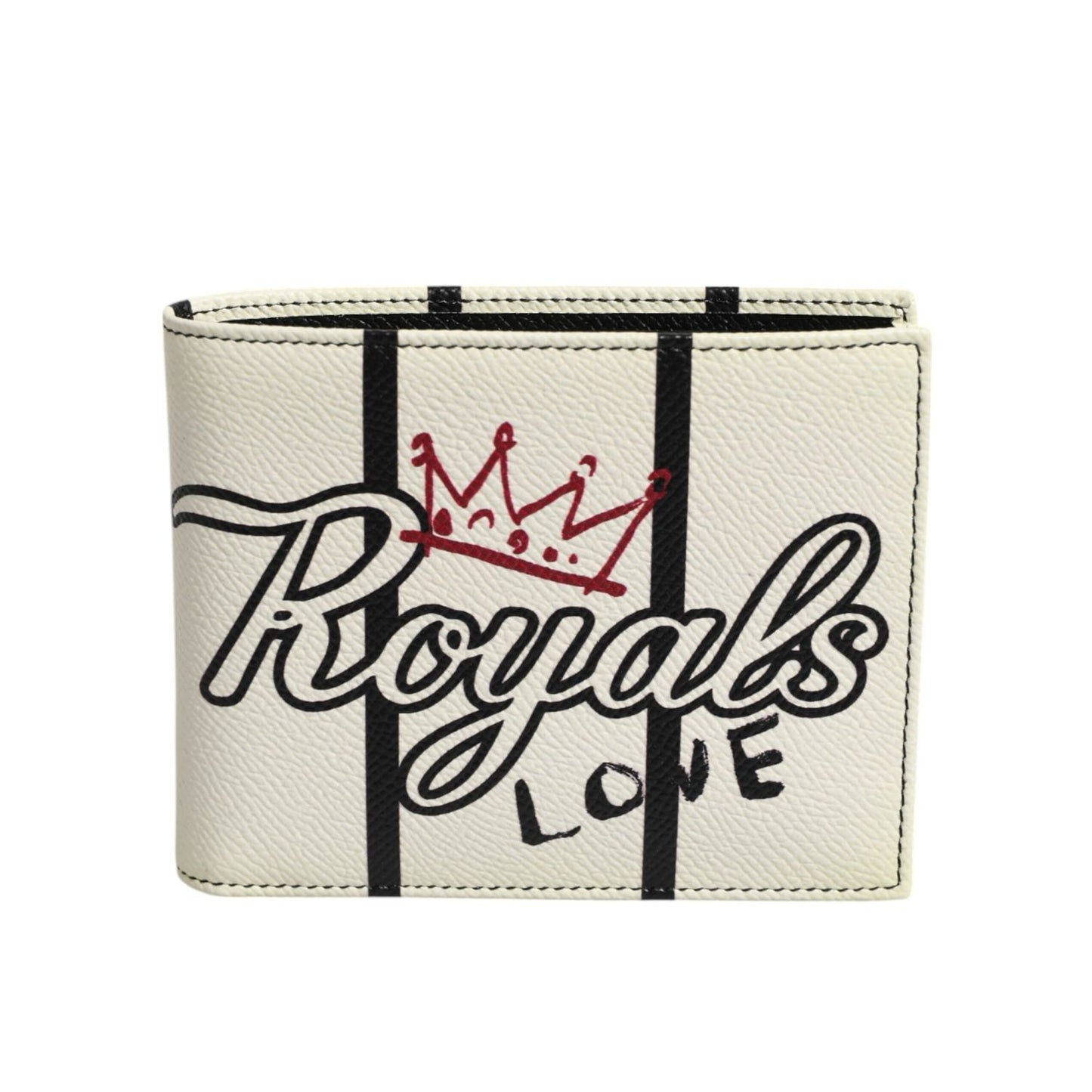 Dolce & Gabbana White Leather DG Crown Royals Bifold Card Holder Wallet