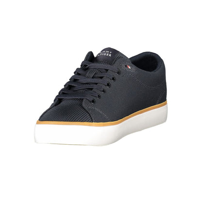 Tommy Hilfiger Blue Polyester Men Sneaker with lace-up design and contrasting details for style and comfort.