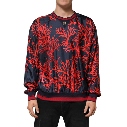 Dolce & Gabbana Silk Navy Red Coral Print Pullover Sweater