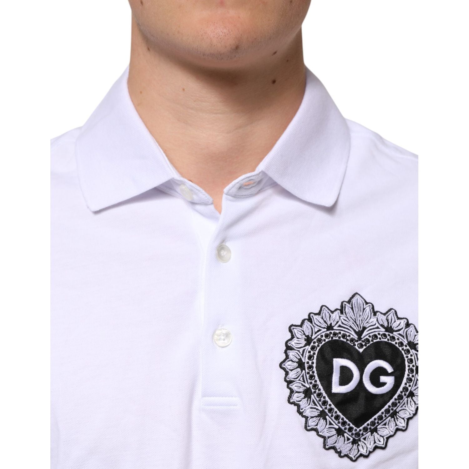 Dolce & Gabbana White Cotton DG Heart Logo Embroider T-shirt