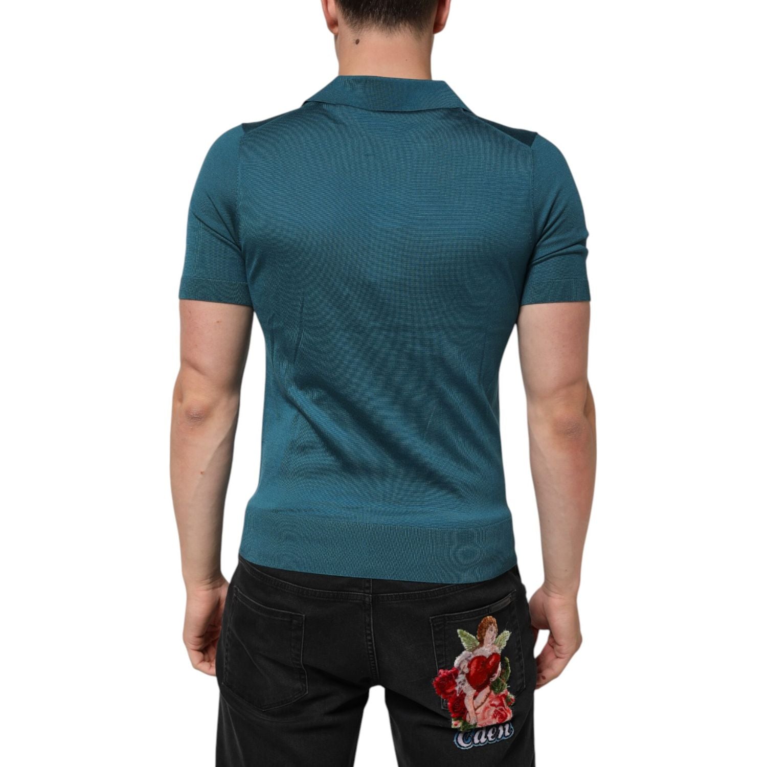 Dolce & Gabbana Teal Blue Silk Collar Short Sleeve Polo T-shirt