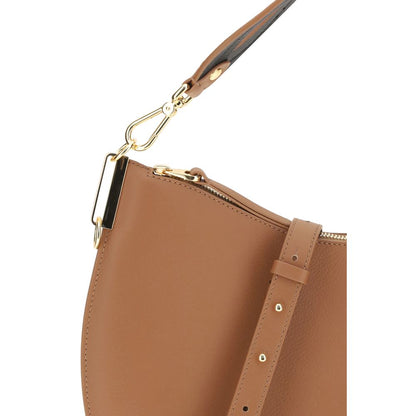 Close-up of Coccinelle Beige Calf Leather Bos Taurus Shoulder Bag's detachable strap and zip closure