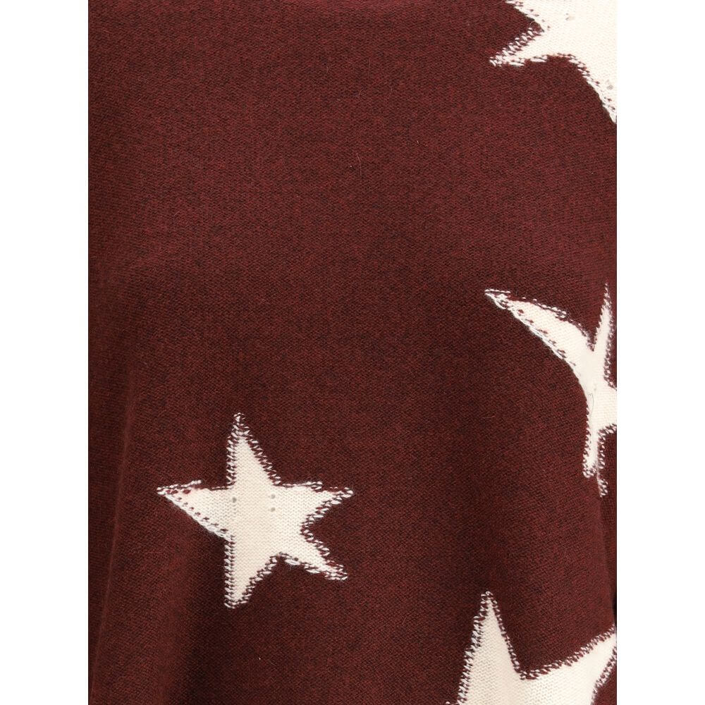 Zadig & Voltaire Bordeaux Cashmere Cashmere Sweater with star pattern, showing soft fabric texture and contemporary design.