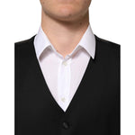 Dolce & Gabbana Black Wool Dress Formal Men Waistcoat Vest close-up view