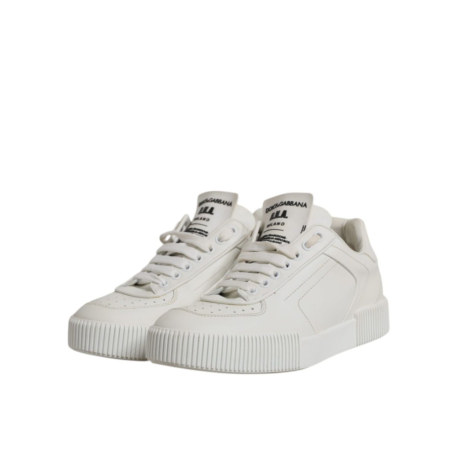 Dolce & Gabbana White Miami Leather Low Top Sneakers Shoes with cushioned interior and durable rubber sole for style and comfort.