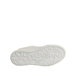 Sole view of Dolce & Gabbana White Miami Leather Low Top Sneakers Shoes showcasing branding on rubber sole.