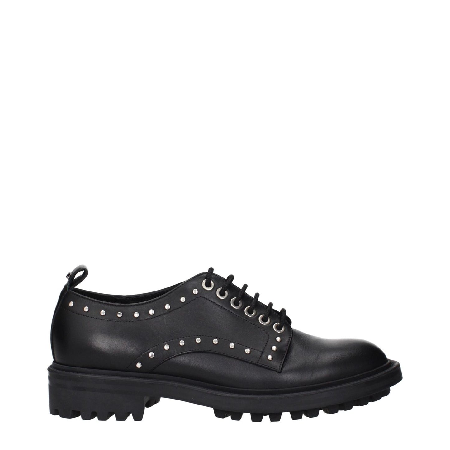 Max Mara Black Leather Oxfords And Derbies with studs and back detail, MPN 552607226001, code F84147, lace up and monkstrap design.