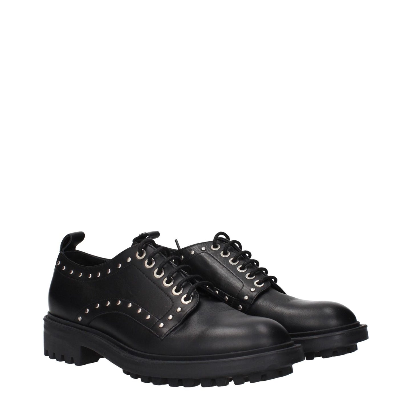 Max Mara Black Leather Oxfords And Derbies with studs and back detail, lace-up and monkstrap design, MPN 552607226001, code F84147.