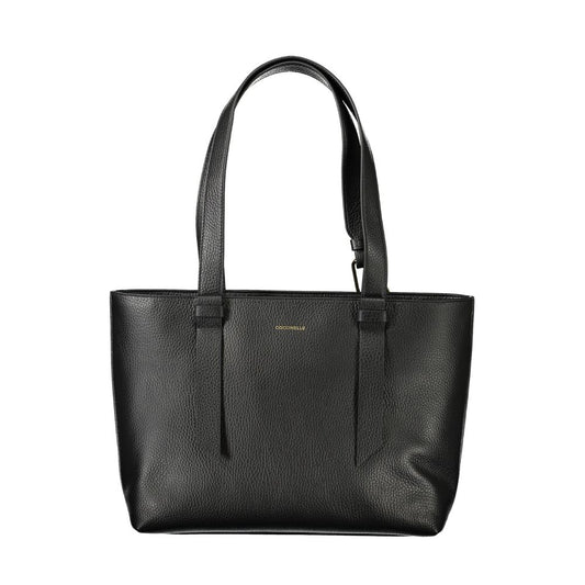 Coccinelle Black Leather Handbag, Malory Bag with two shoulder handles, internal pockets, zip closure, protective feet, logo.