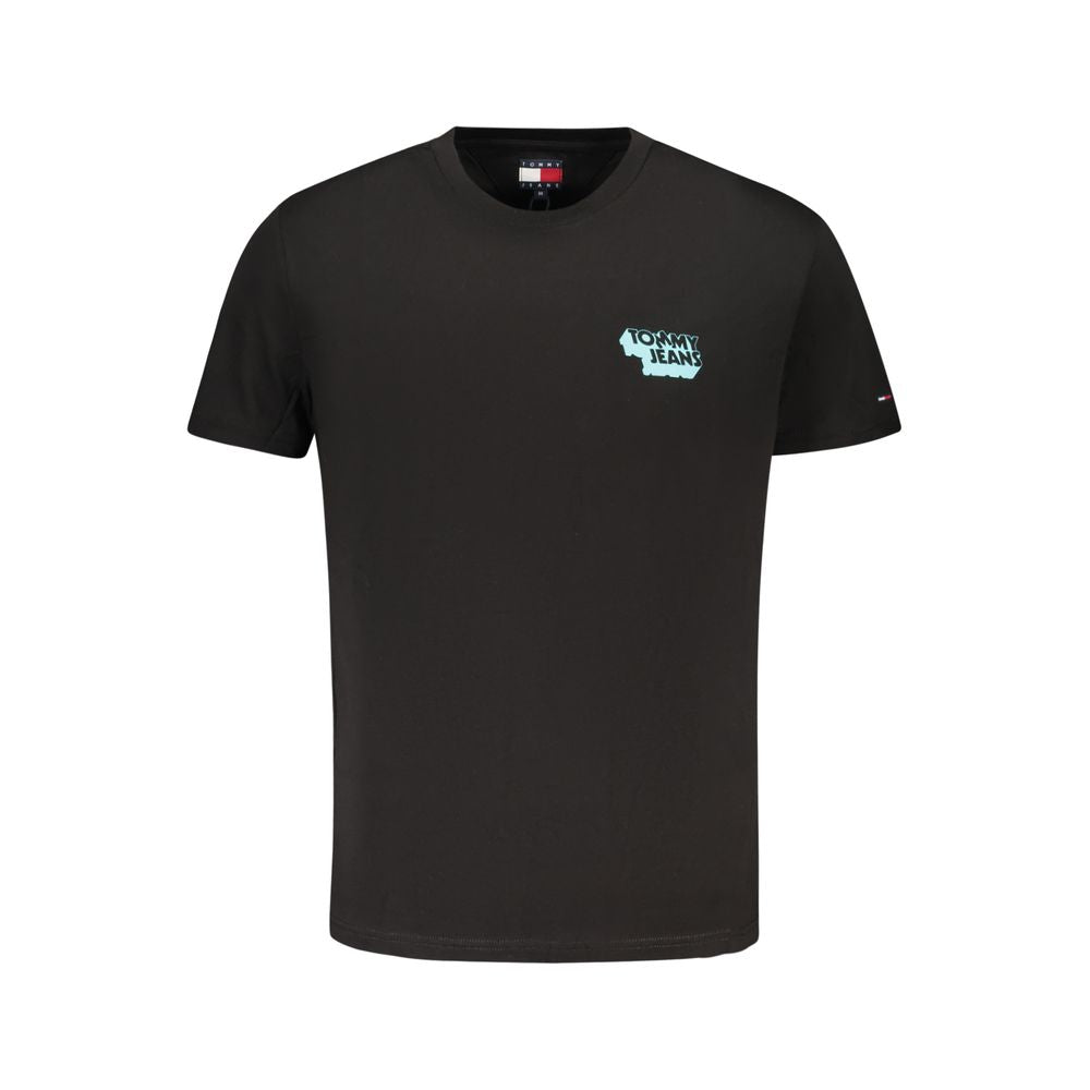 Tommy Hilfiger Black Cotton Men T-Shirt with logo, sustainable 95% cotton design, crew neck, bold fashion statement in black from BD.
