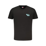 Tommy Hilfiger Black Cotton Men T-Shirt with logo, sustainable 95% cotton design, crew neck, bold fashion statement in black from BD.