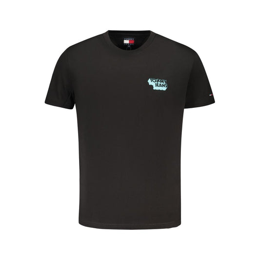 Tommy Hilfiger Black Cotton Men T-Shirt with logo, sustainable 95% cotton design, crew neck, bold fashion statement in black from BD.
