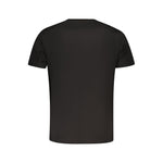 Back view of Tommy Hilfiger Black Cotton Men T-Shirt showcasing its sleek design and sustainable cotton material.