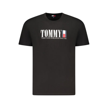 Tommy Hilfiger Black Cotton Men T-Shirt with logo, short-sleeved classic style, perfect for casual elegance and trendsetting fashion.