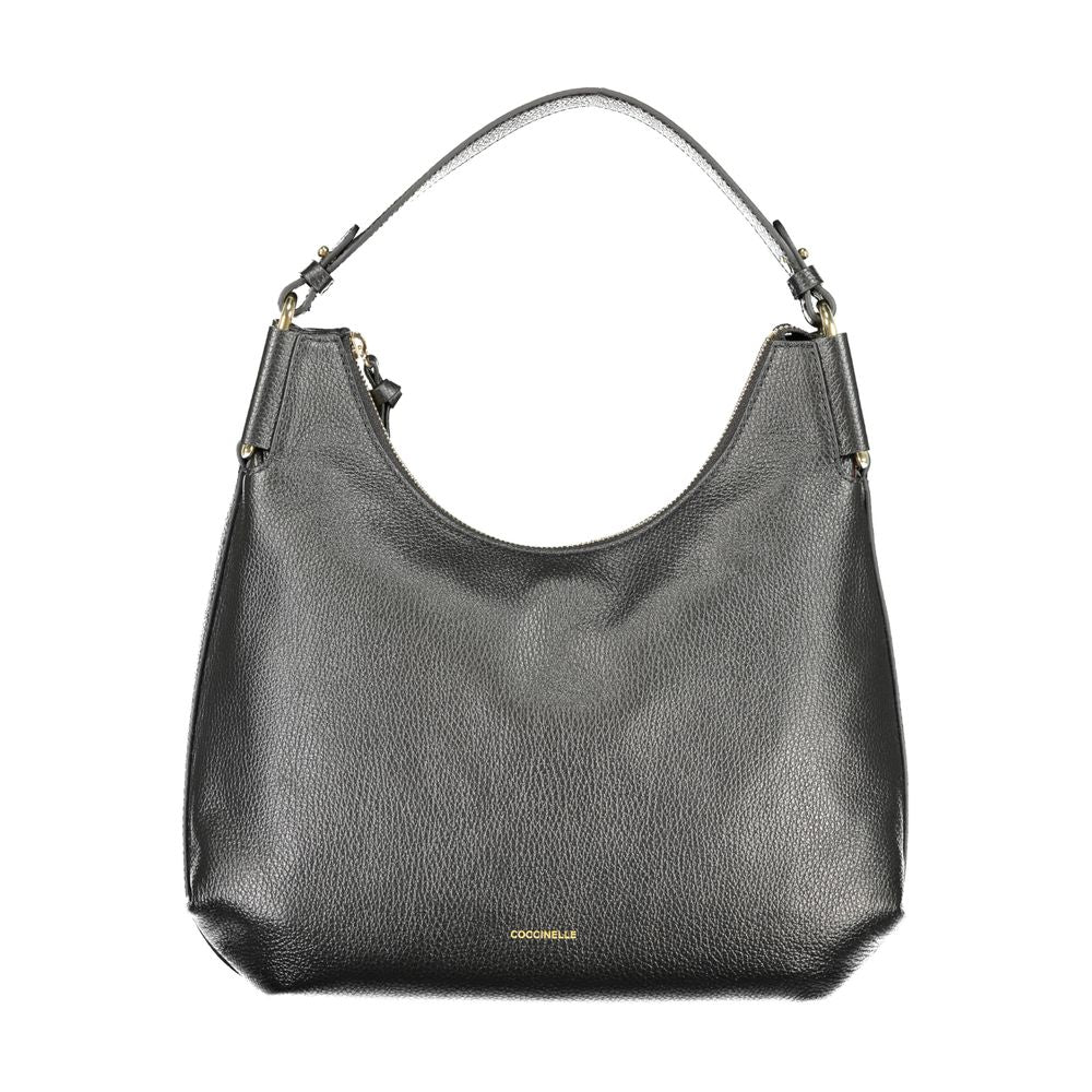 Coccinelle Black Leather Women Handbag with removable handle and adjustable strap, showcasing Italian craftsmanship and chic design.