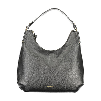 Coccinelle Black Leather Women Handbag with removable handle and adjustable strap, showcasing Italian craftsmanship and chic design.
