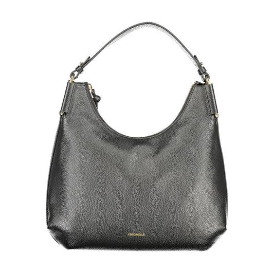 Coccinelle Black Leather Women Handbag with removable handle and adjustable strap, showcasing Italian craftsmanship and chic design.