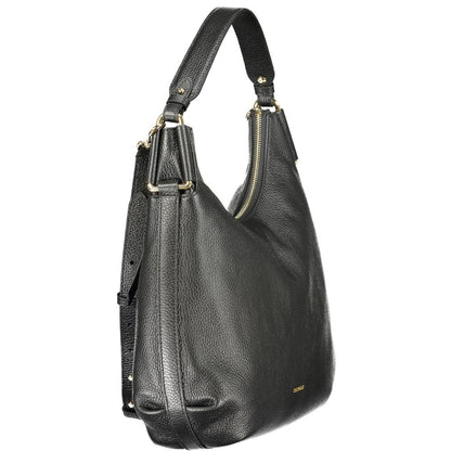 Coccinelle Black Leather Women Handbag with adjustable strap and sleek design.