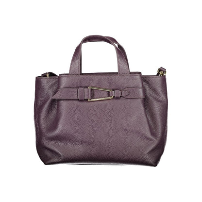 Coccinelle Purple Leather Women Handbag with twin handles and adjustable strap, featuring rich texture and elegant design.